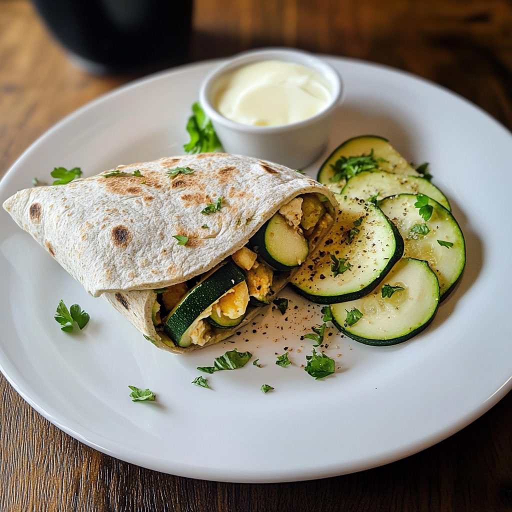 Proteinreicher Wrap mit frischem Gemüse und körnigem Frischkäse